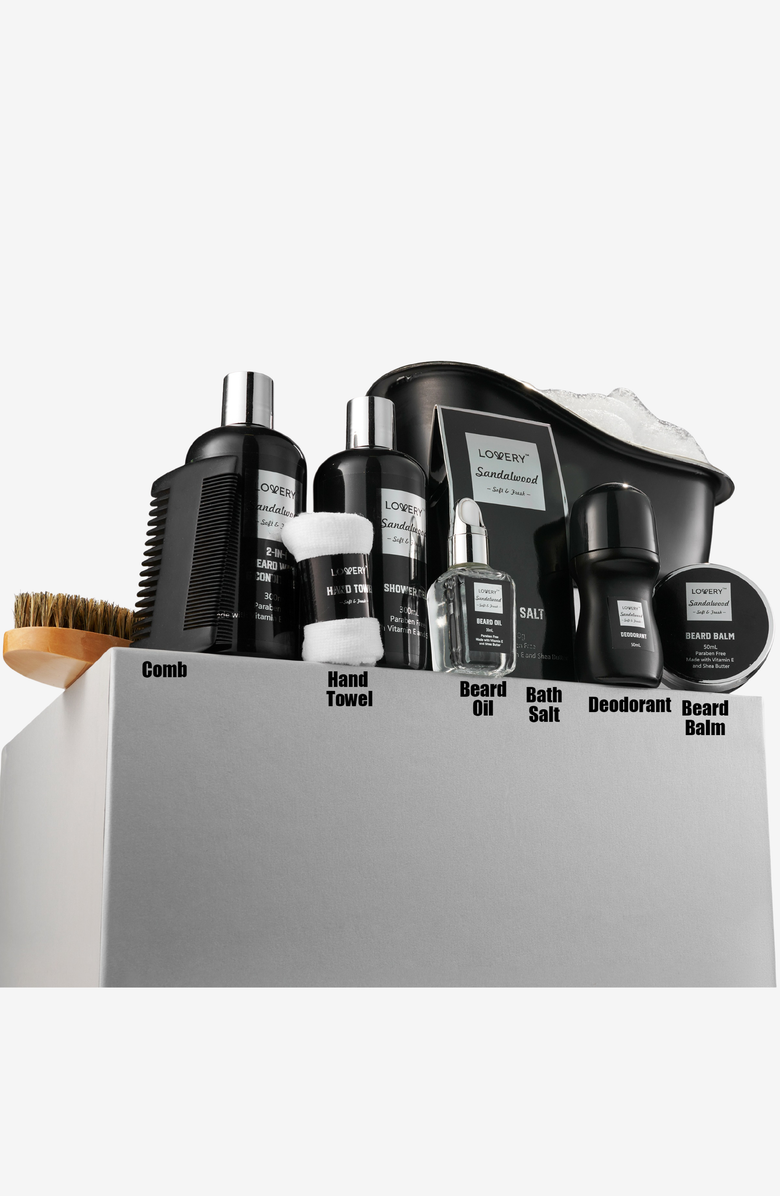 Lovery Deluxe Sandalwood Self Care Grooming Beard Kit, Alternate, color, Black / Silver