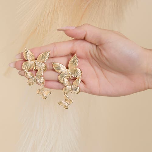 Jessica Simpson Cascading Butterfly Gold-tone Drop Earrings In Gold