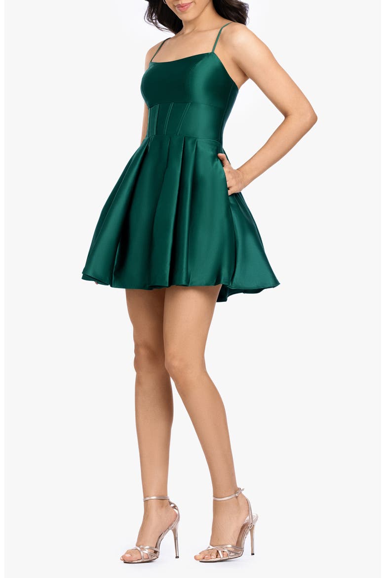Corset Back Satin Cocktail Minidress, Alternate, color, HUNTER