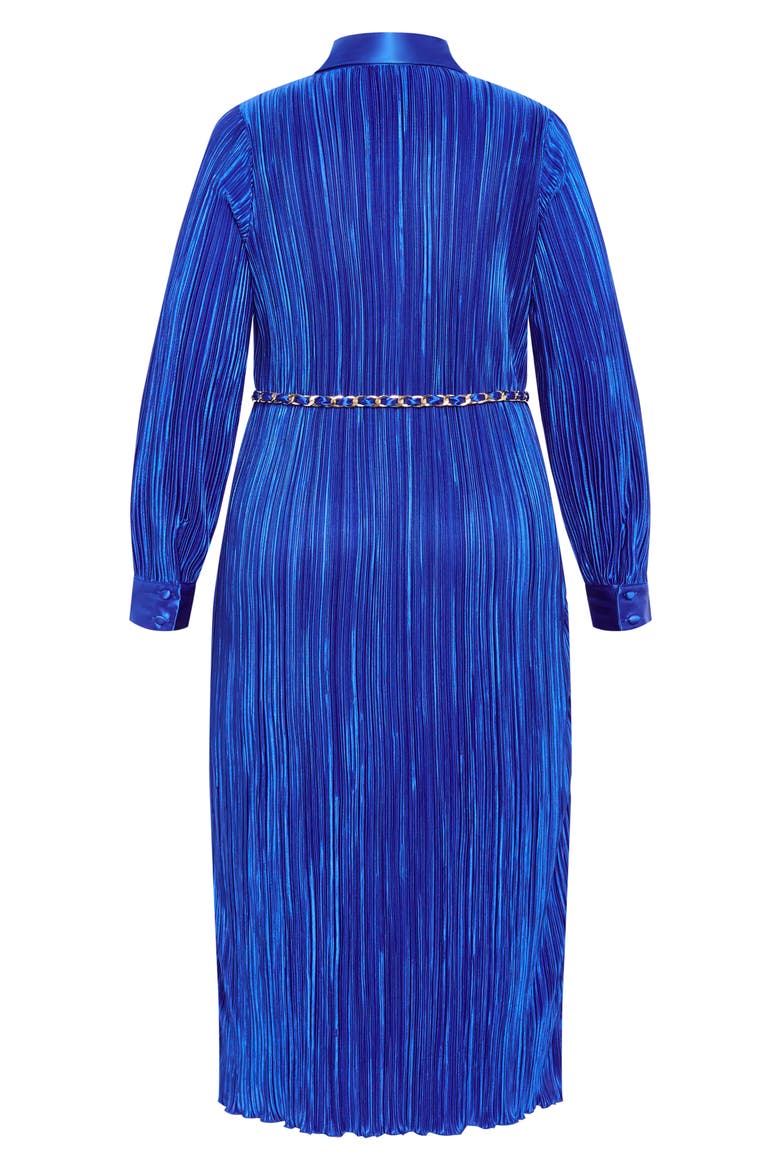 Amirah Belted Plissé Maxi Shirtdress, Alternate, color, BLUE