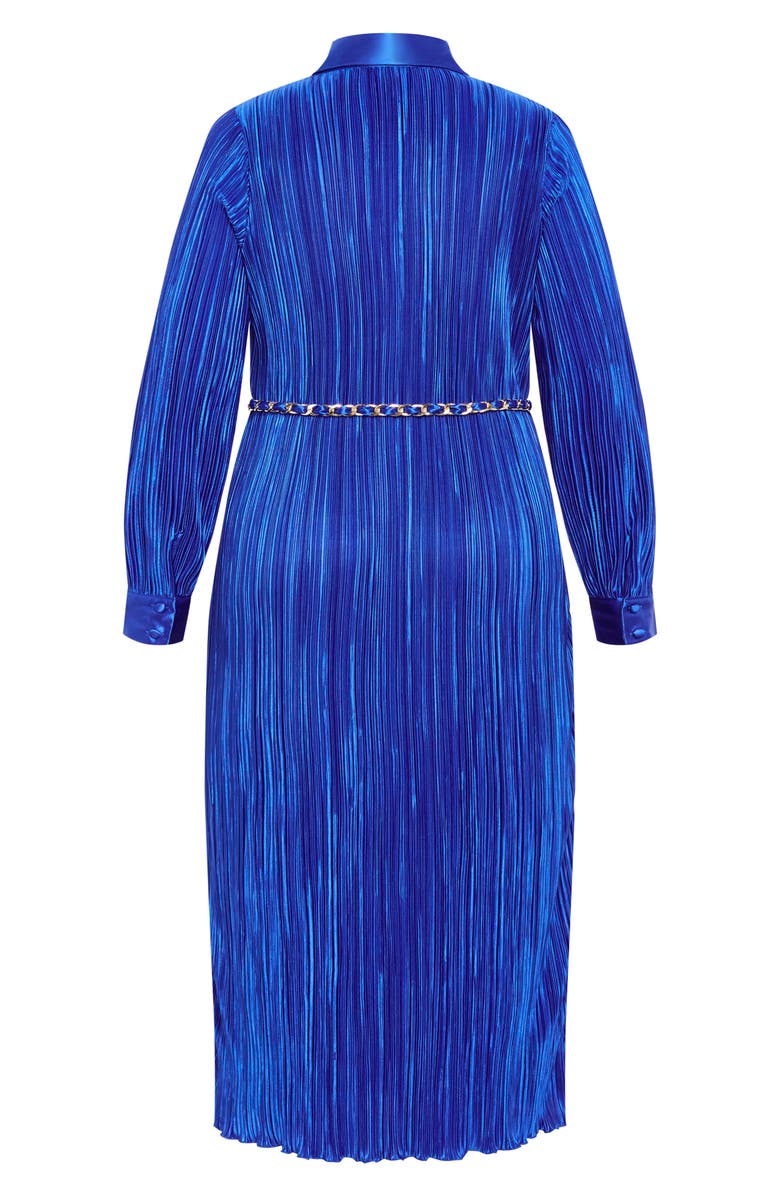 City Chic Amirah Belted Plissé Maxi Shirtdress, Alternate, color, Blue