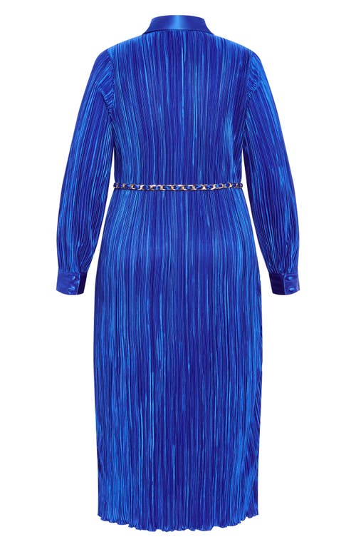 City Chic Amirah Belted Plissé Maxi Shirtdress In Blue