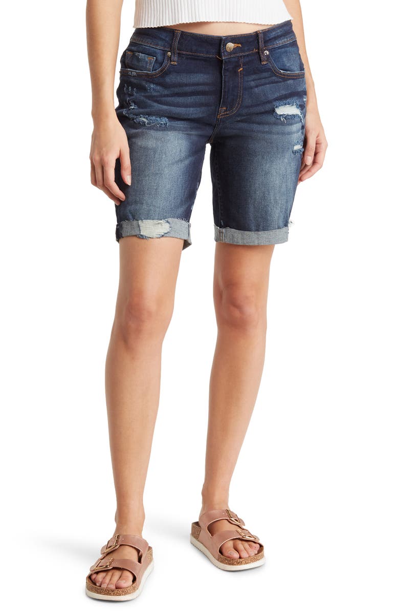Vigoss Distressed Roll Cuff Denim Bermuda Shorts, Main, color, 