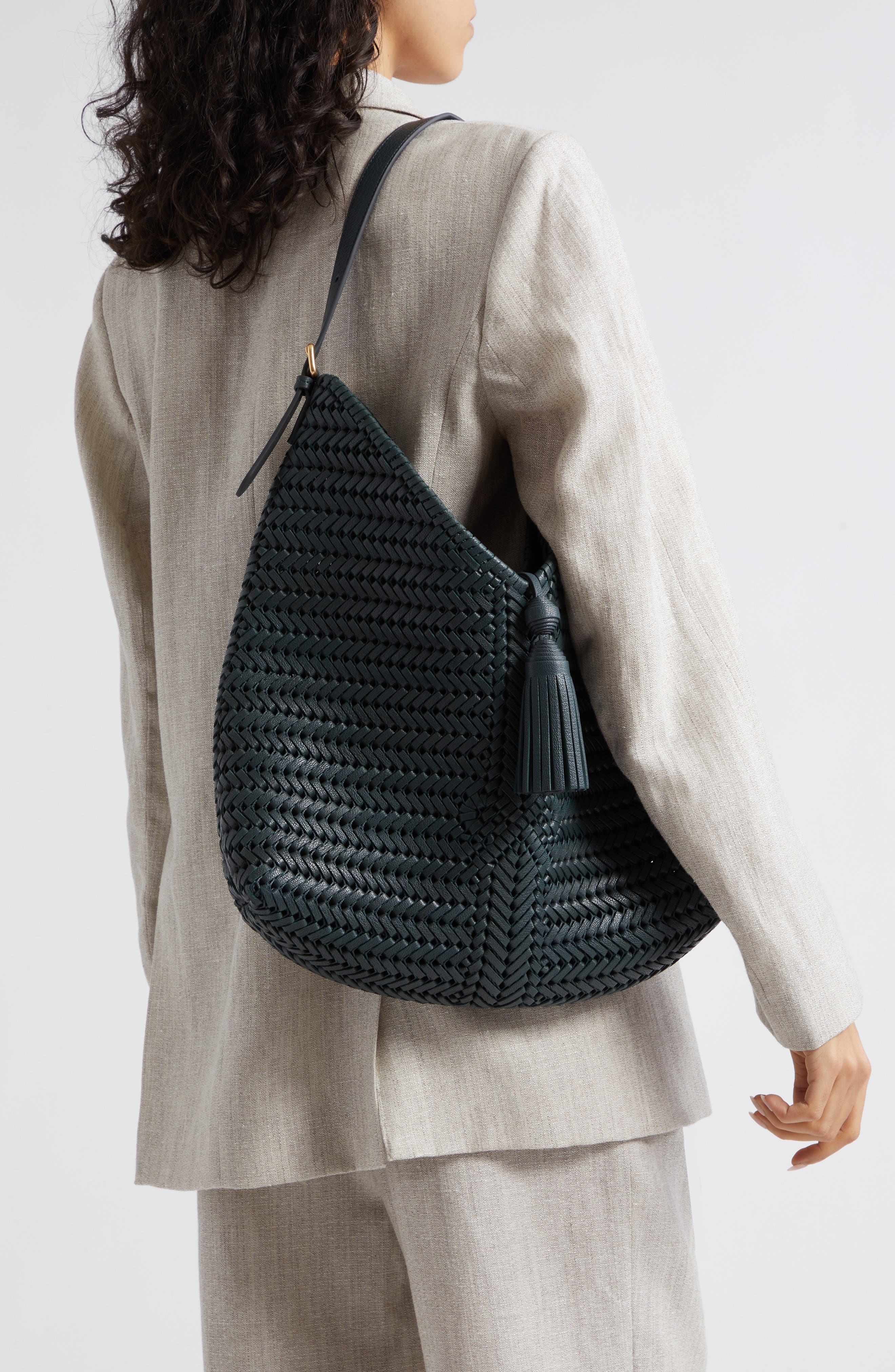 Anya Hindmarch Neeson Tassel Woven Leather Hobo Bag, Alternate, color, 