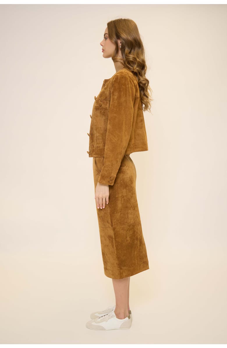 Central Park West Daphne Genuine Suede Lady Jacket, Alternate, color, Saddle Brown