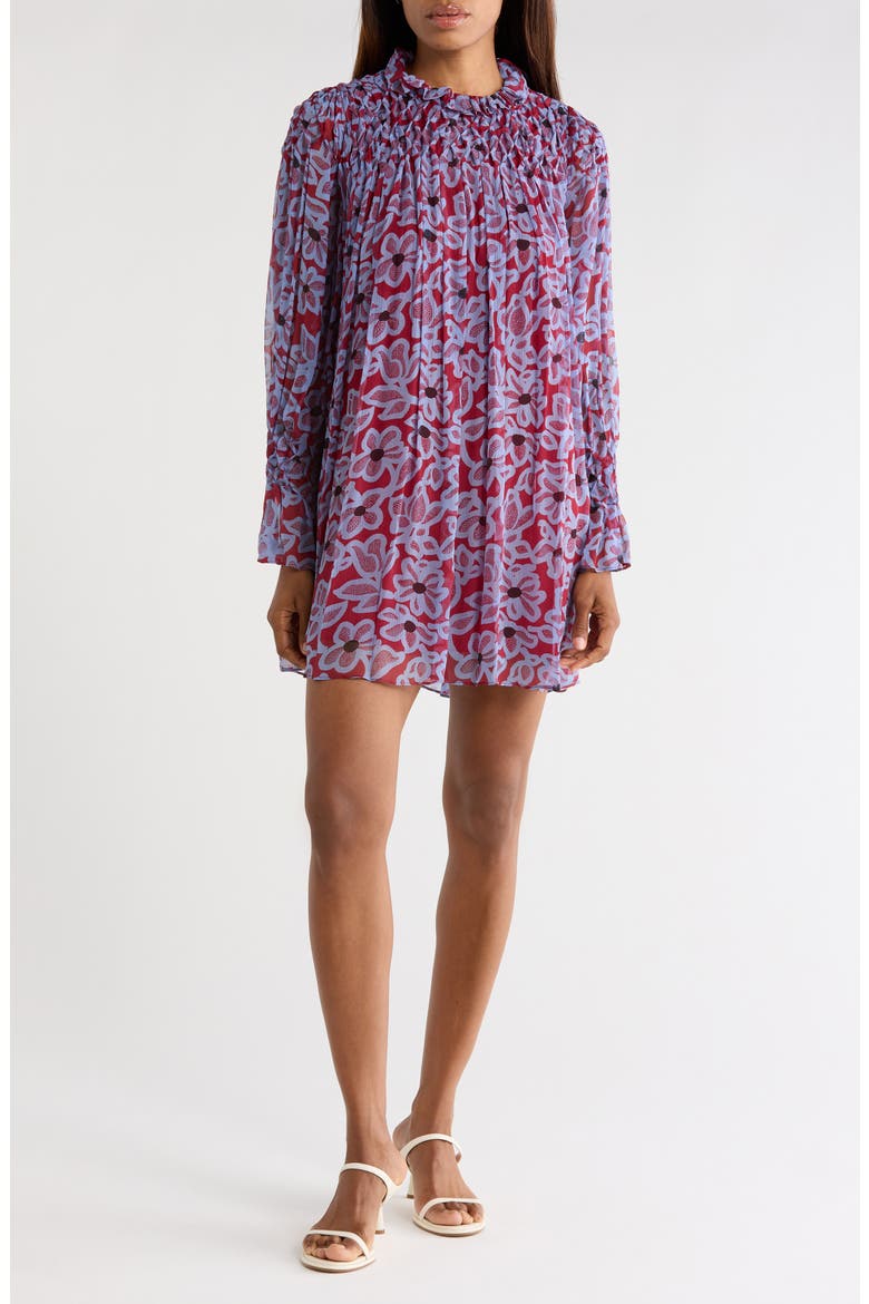 Vera Fleur Long Sleeve Silk Chiffon Minidress, Main, color, VERA FLEUR CHERRY COMBO