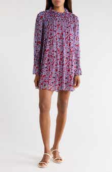 Vera Fleur Long Sleeve Silk Chiffon Minidress