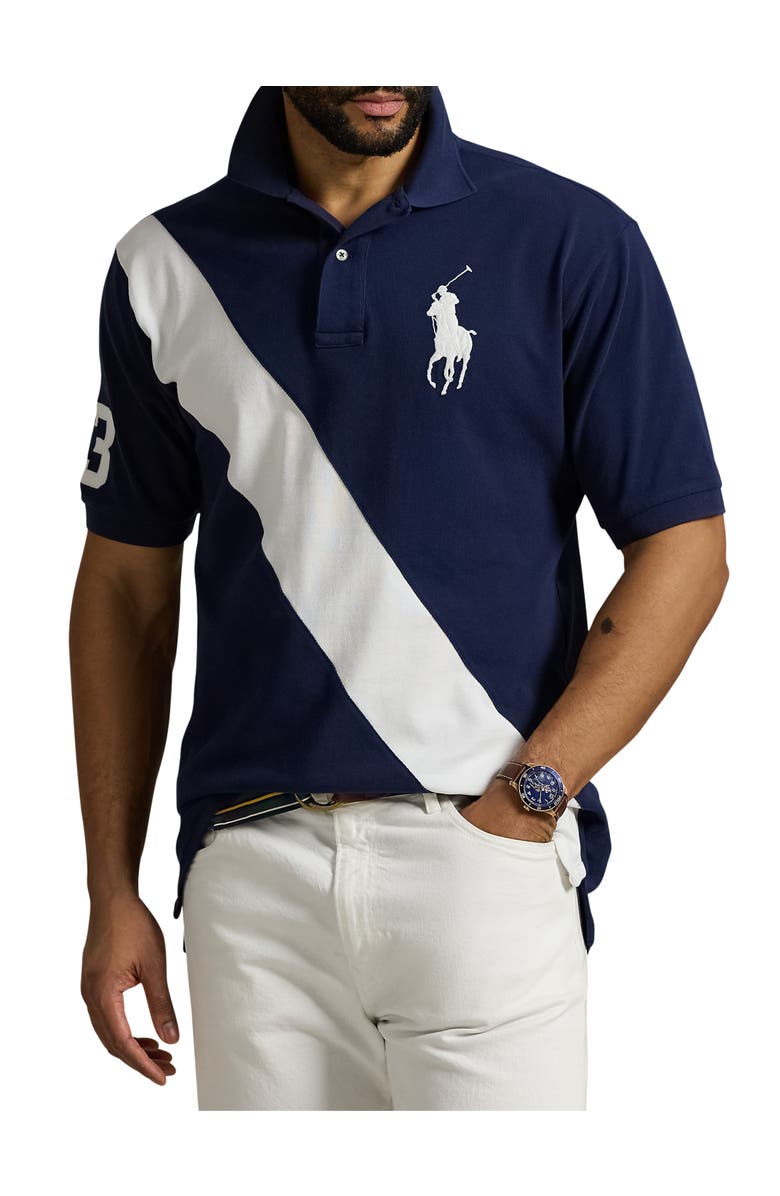Polo Ralph Lauren Big & Tall Big Pony Mesh Polo Shirt, Main, color, Newprt Navy And Whte