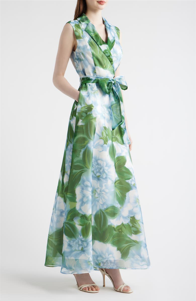 Julia Jordan Tie Waist Sleeveless Gown, Alternate, color, Green Multi