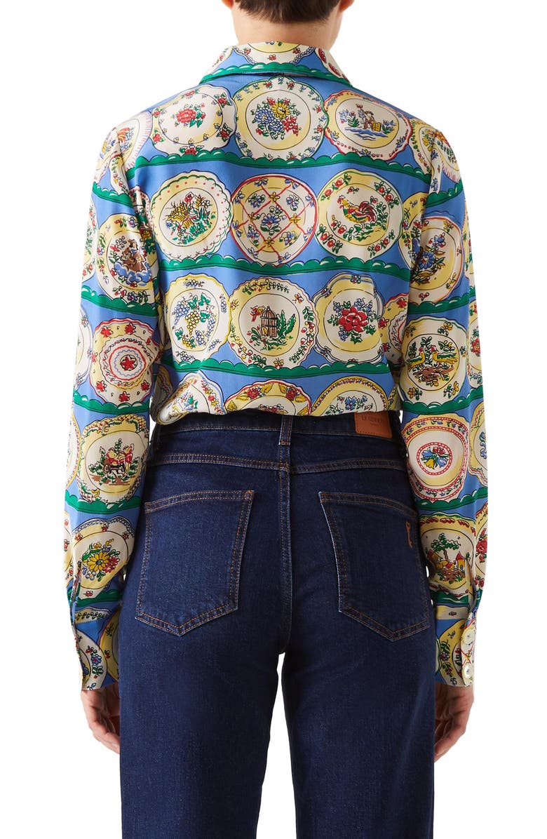 LK Bennett Erica Plate Print Silk Button-Up Shirt, Alternate, color, 