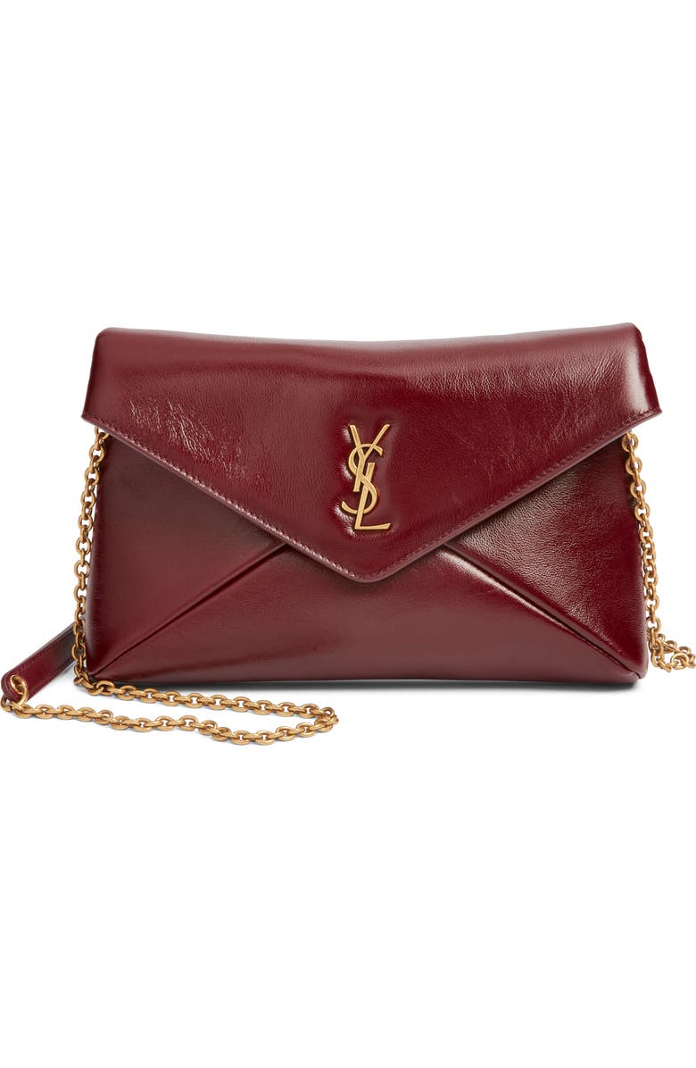 Saint Laurent Small Cassandre Leather Shoulder Bag, Main, color, Dark Ruby