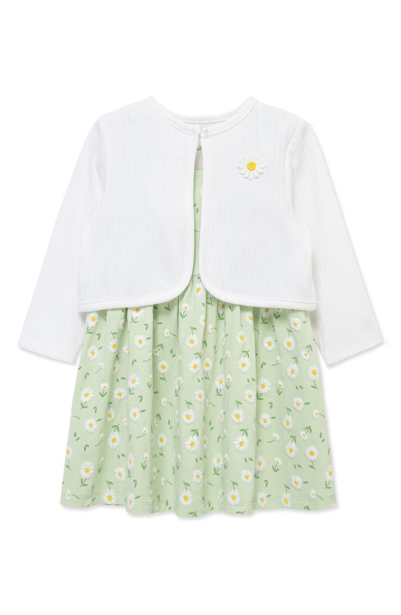 Little Me Daisy Dress, Cardigan & Bloomers Set, Alternate, color, Light Green