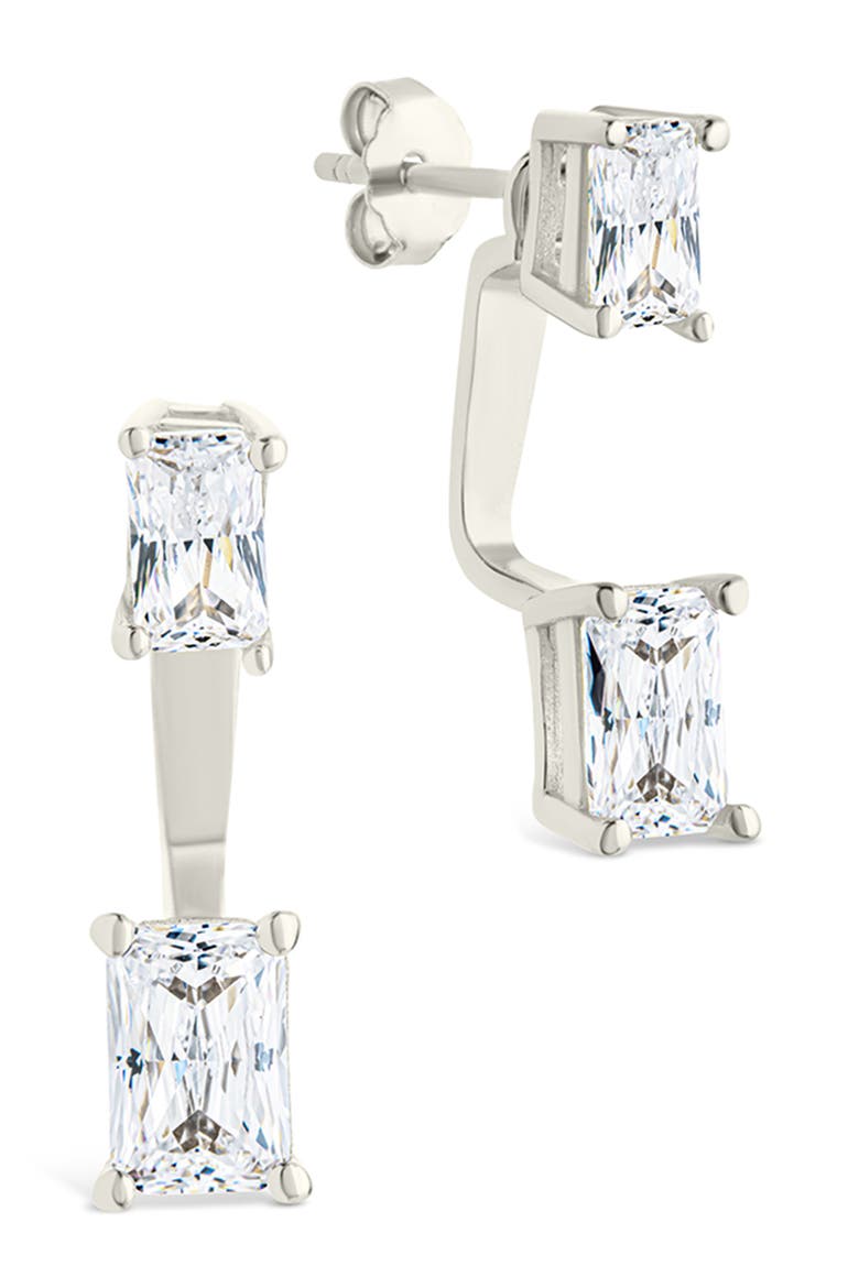 Cubic Zirconia Front/Back Drop Earrings, Main, color, SILVER