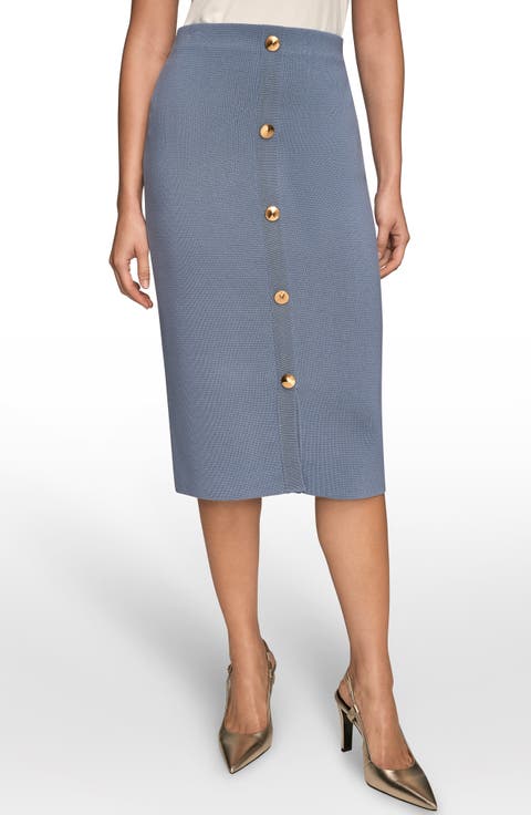 Faux Button Knit Pencil Skirt