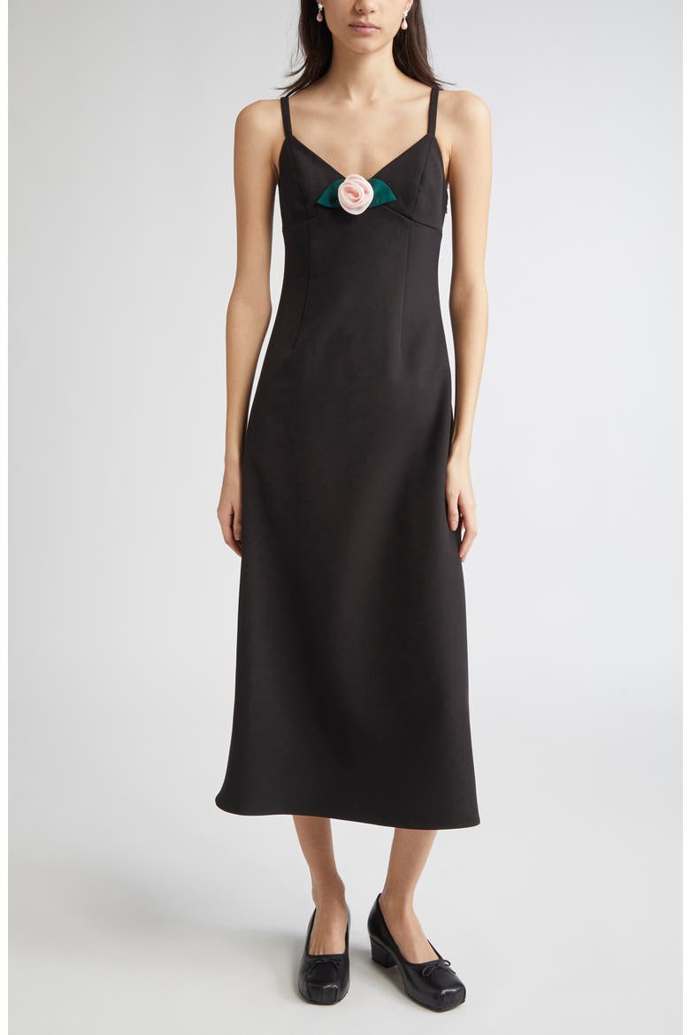Pilton Rosette Midi Dress, Main, color, BLACK
