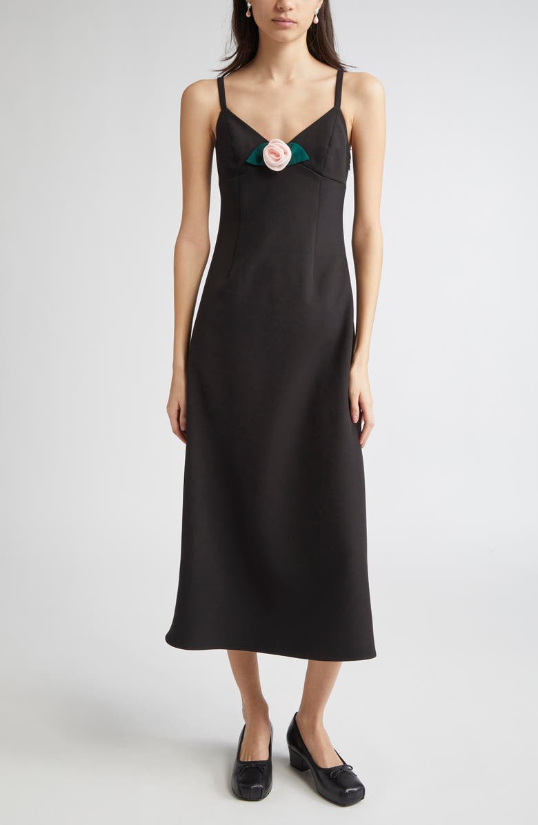 Sandy Liang Pilton Rosette Midi Dress, Main, color, Black