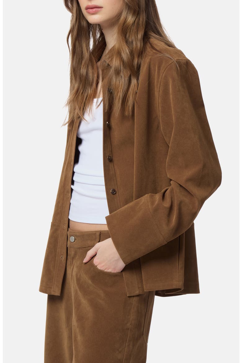 Ren Faux Suede Overshirt, Alternate, color, SADDLE BROWN