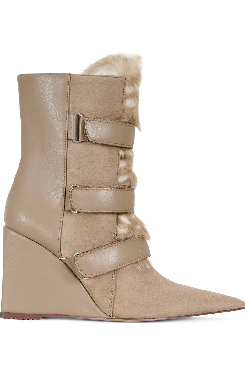 AZALEA WANG Maranette Faux Fur Wedge Bootie, Alternate, color, Tan
