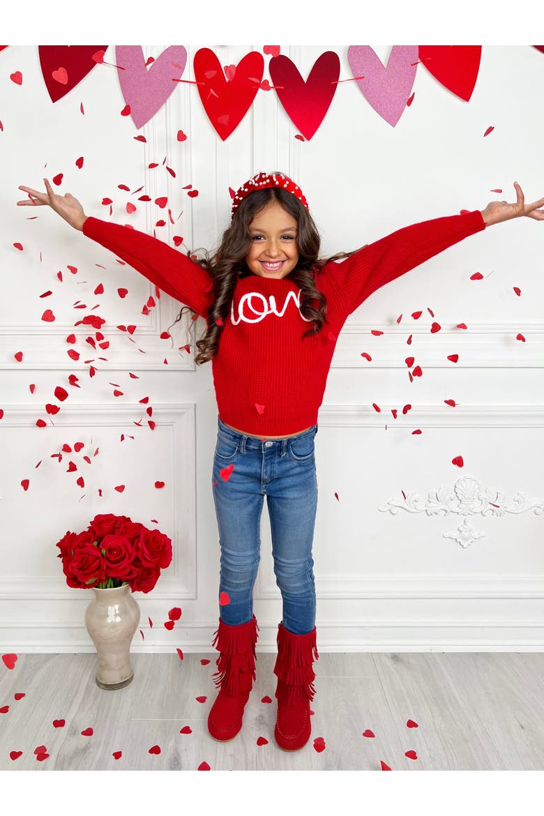 Love At First Sight Embroidered Chunky Knit Sweater, Alternate, color, Red
