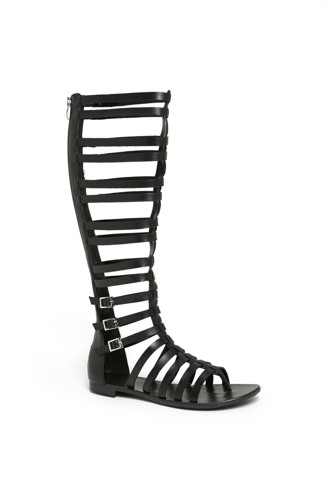 'Jamon' Knee High Gladiator Sandal, Main, color, BLACK