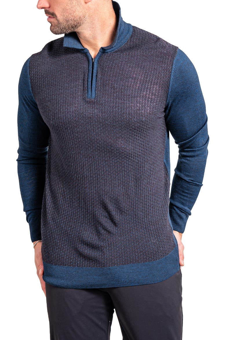 Knitted Passion Merino Wool Quarter Zip Sweater, Alternate, color, BLUE