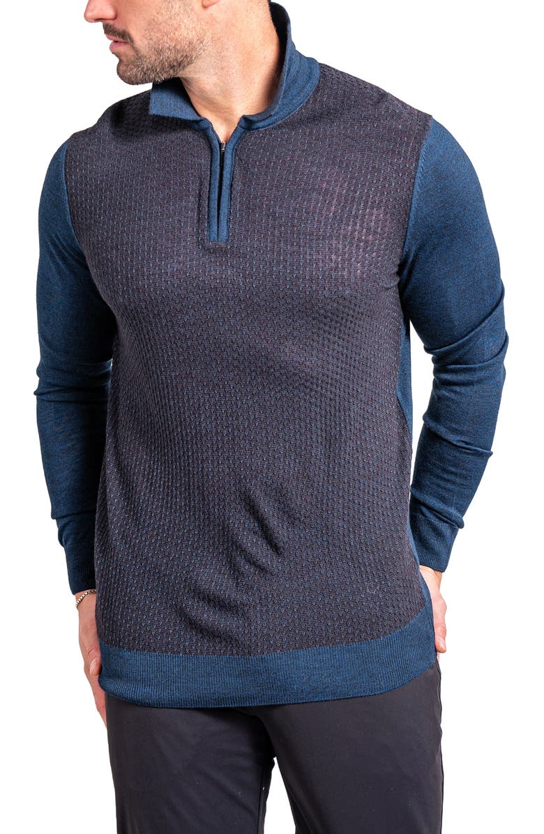 Maceoo Knitted Passion Merino Wool Quarter Zip Sweater, Alternate, color, Blue