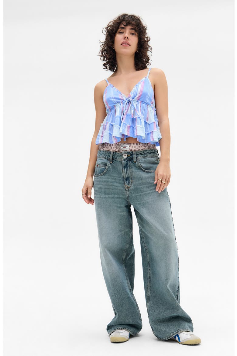 Frill Babydoll Crop Camisole, Alternate, color, BLUE STRIPE