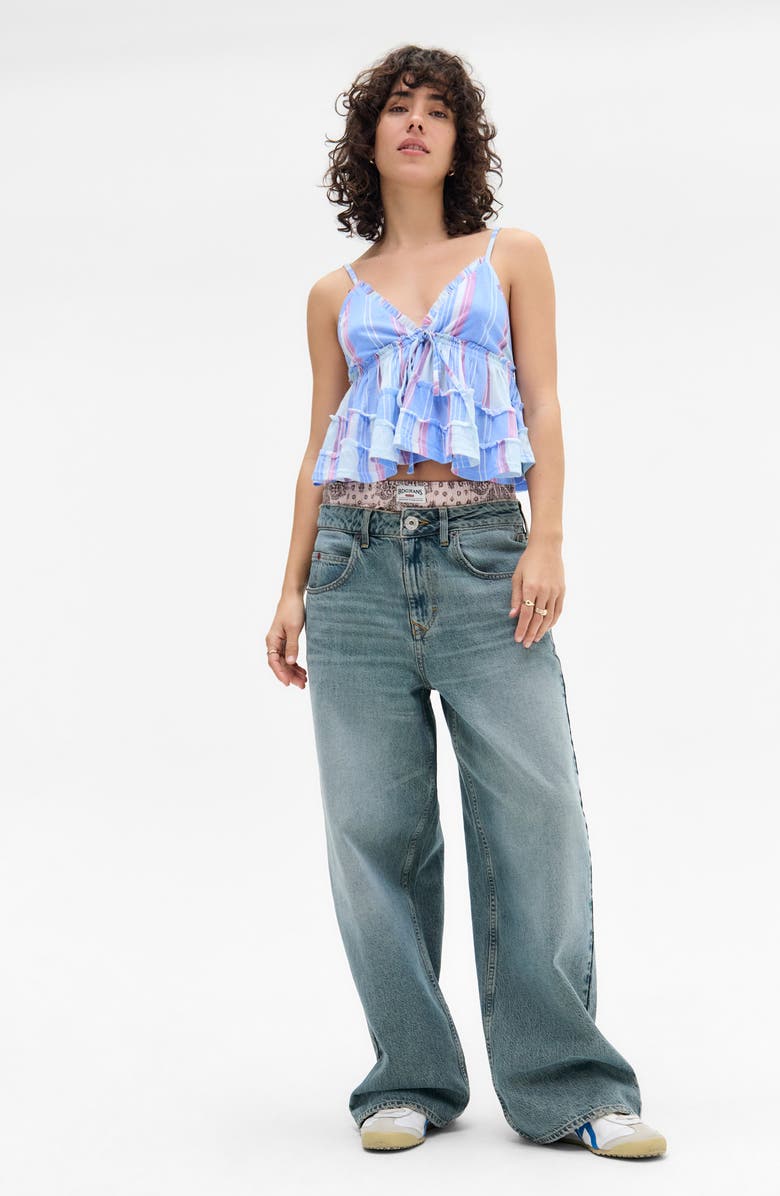 BDG Urban Outfitters Frill Babydoll Crop Camisole, Alternate, color, Blue Stripe