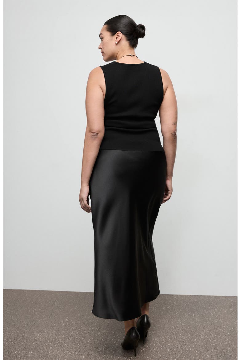Satin Midi Skirt, Alternate, color, BLACK