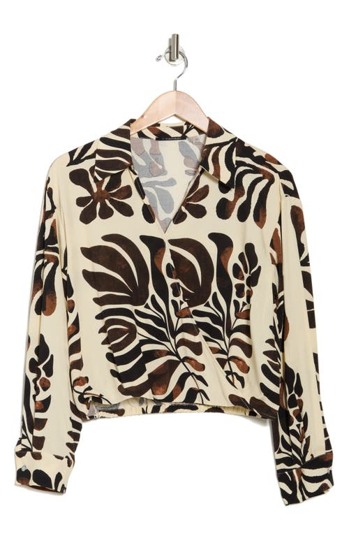 T Tahari Faux Wrap Collared Top In Tan/brown/black