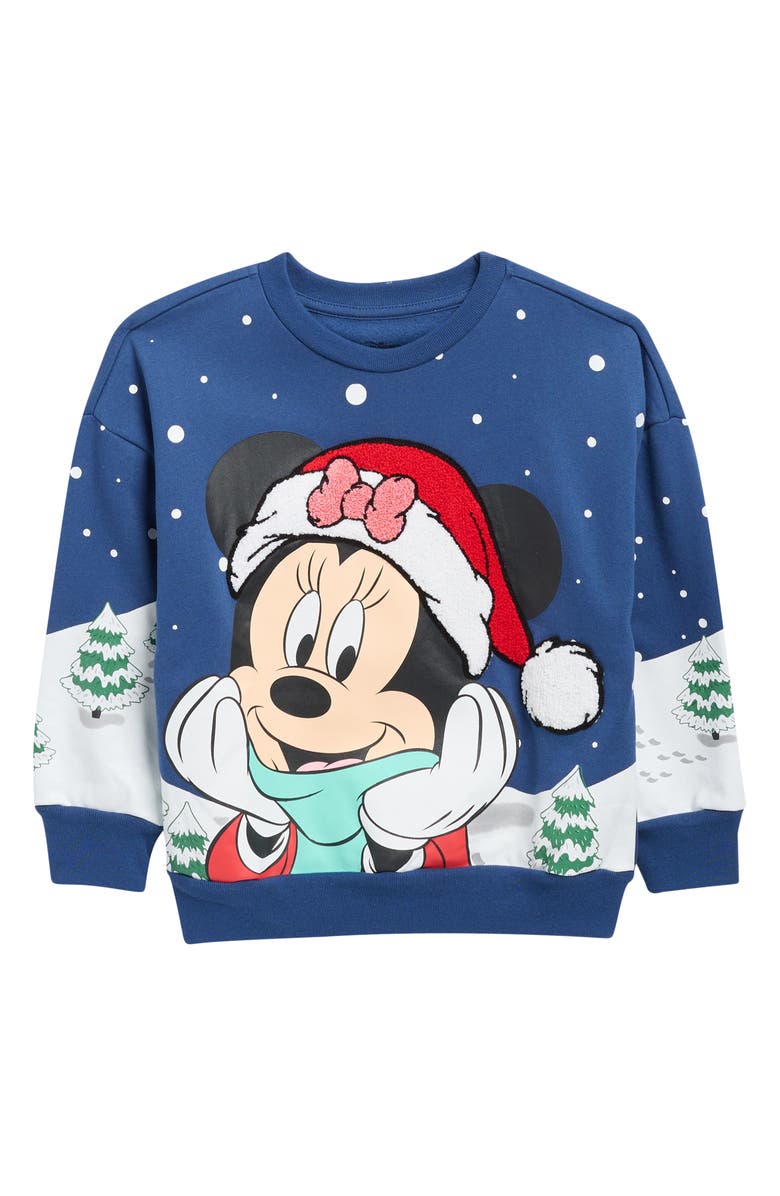 Freeze x Disney<sup>®</sup> Kids' Minnie Mouse Fleece Christmas Sweater, Main, color, Navy