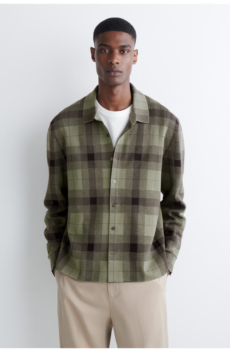 COS Relaxed Knitted Cotton Shirt, Main, color, Khaki / Checked