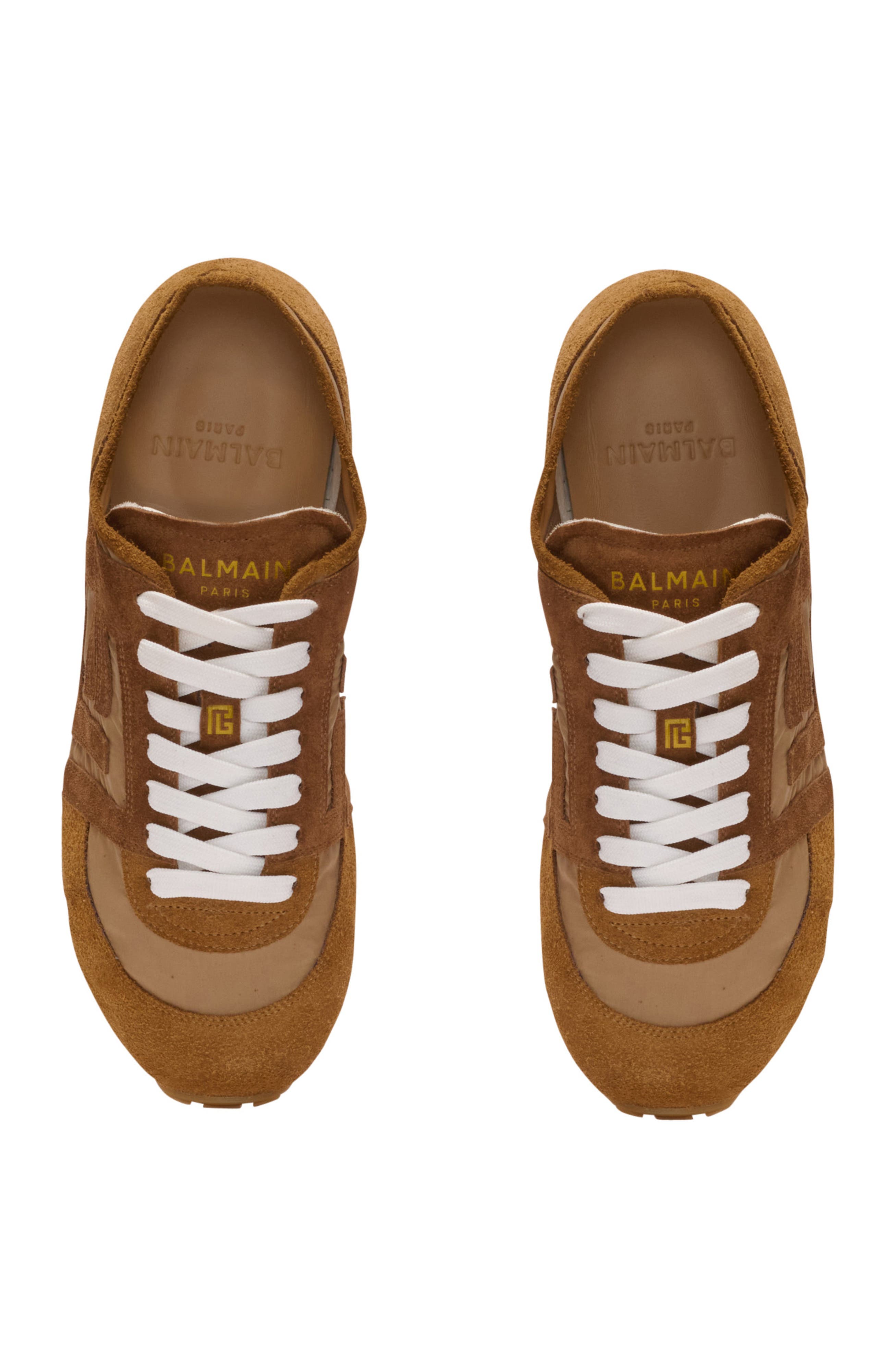 Balmain Racer 45 trainers in suede and nylon, Alternate, color, Brown