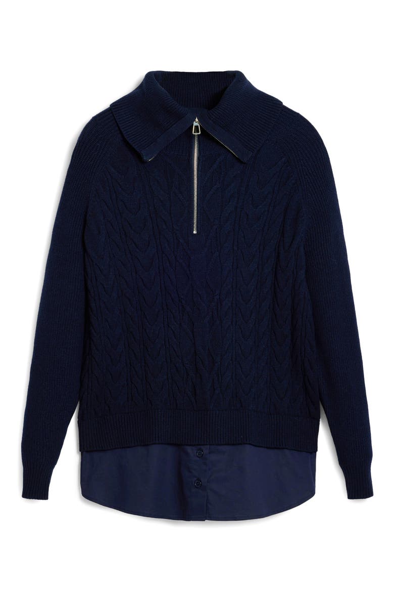 Mixed Media Oversize Cable Half Zip Sweater, Alternate, color, NAVY BLUE