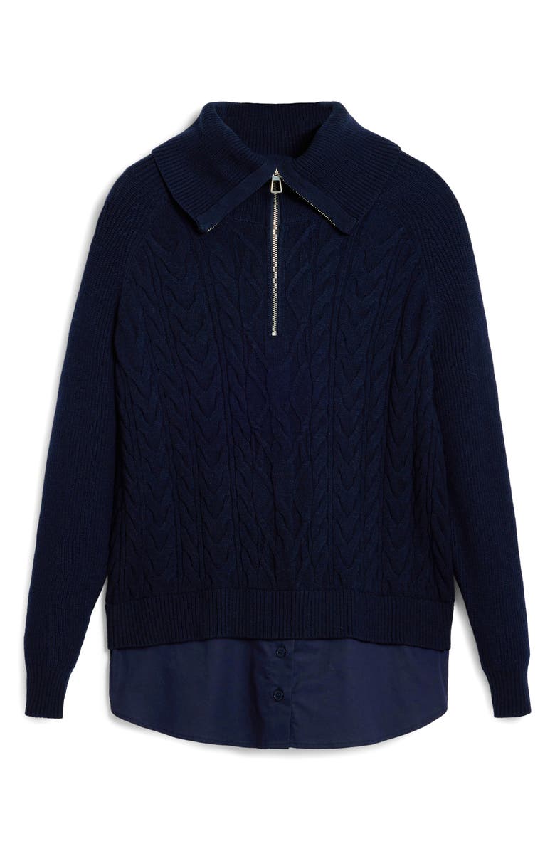 Desigual Mixed Media Oversize Cable Half Zip Sweater, Alternate, color, Navy Blue