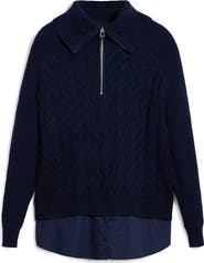 Desigual Mixed Media Oversize Cable Half Zip Sweater