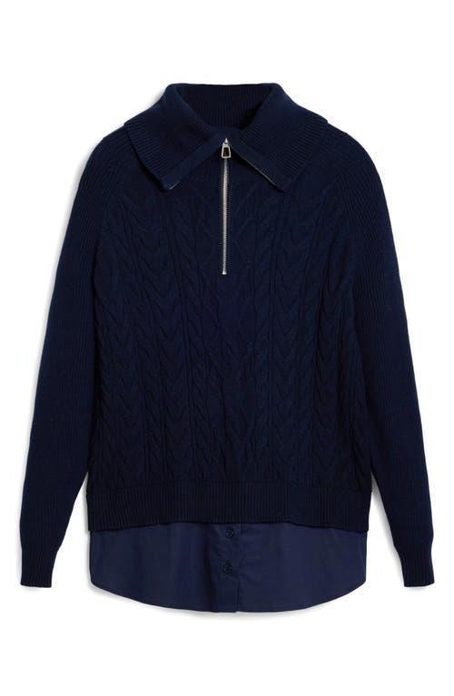 Desigual Mixed Media Oversize Cable Half Zip Sweater In Blue