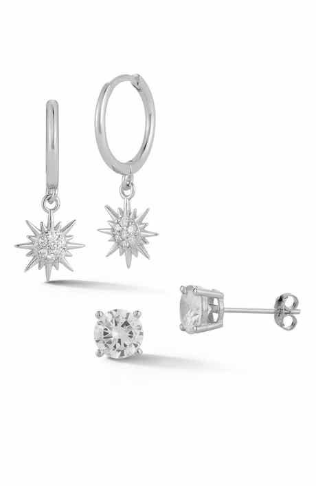 GLAZE JEWELRY Set of 2 Cubic Zirconia Sun Drop Huggie Hoop & Stud Earrings