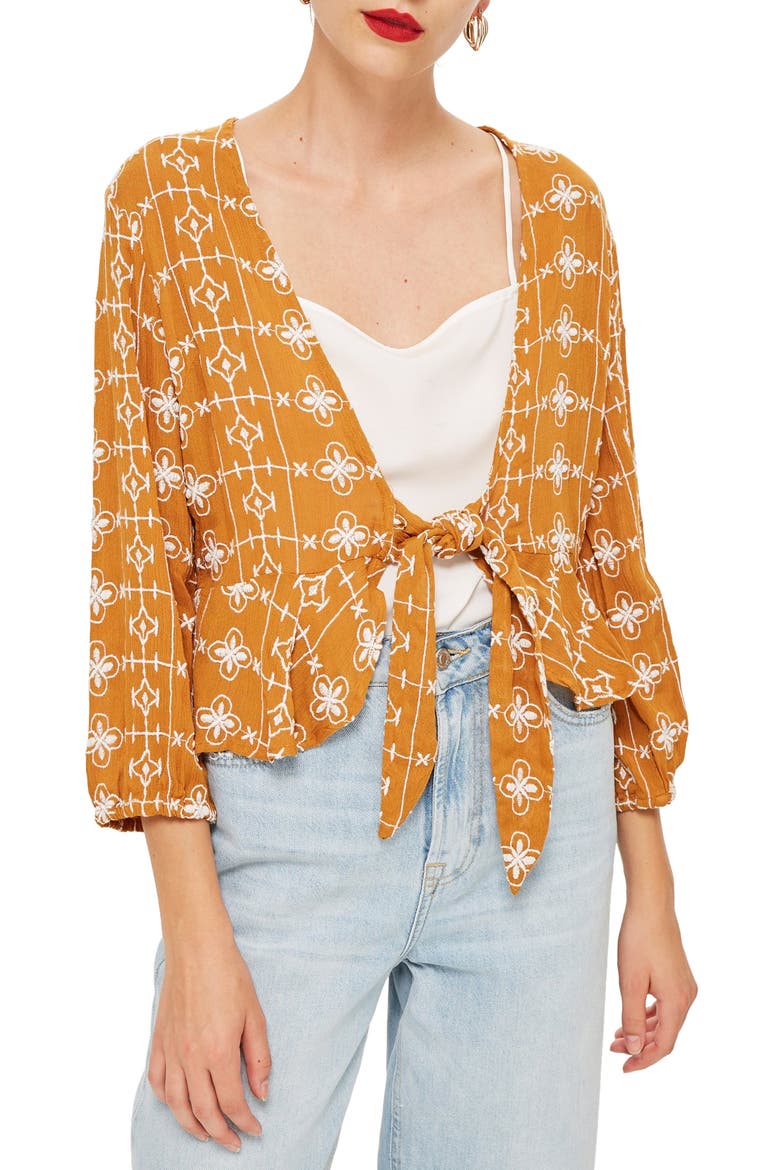 Crinkle Embroidered Jacket, Main, color, MUSTARD MULTI