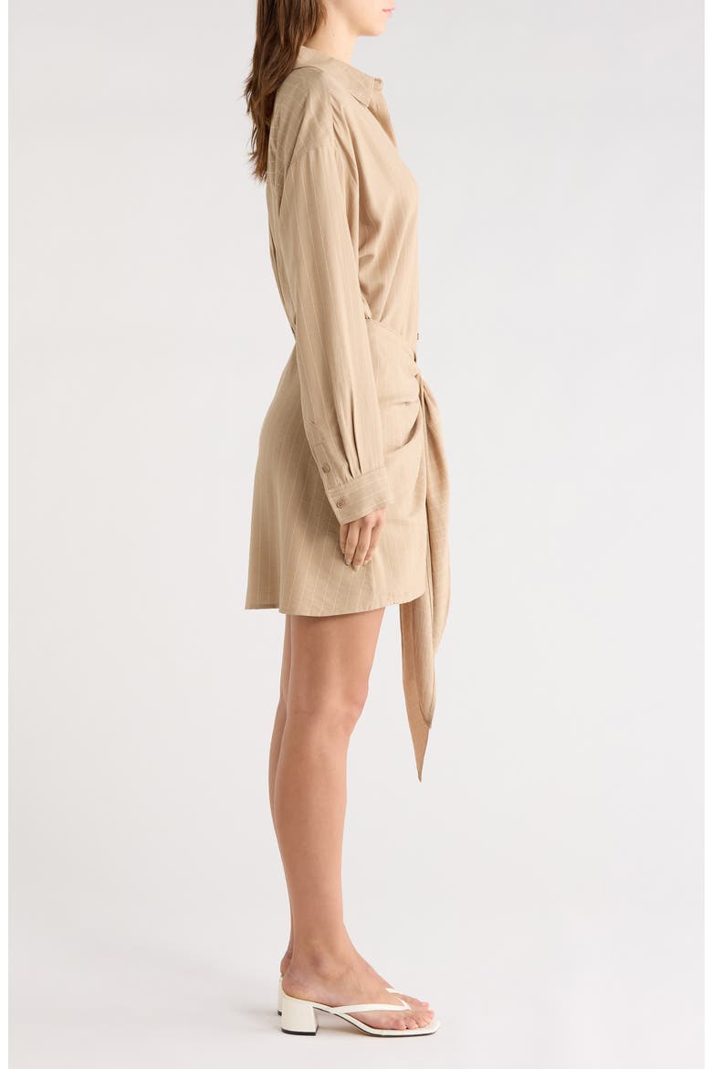 The Sweet Talker Pinstripe Long Sleeve Shirtdress, Alternate, color, DESERT KHAKI PINST