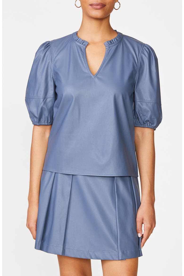 Kacey Faux Leather Top, Main, color, BLUE GREY