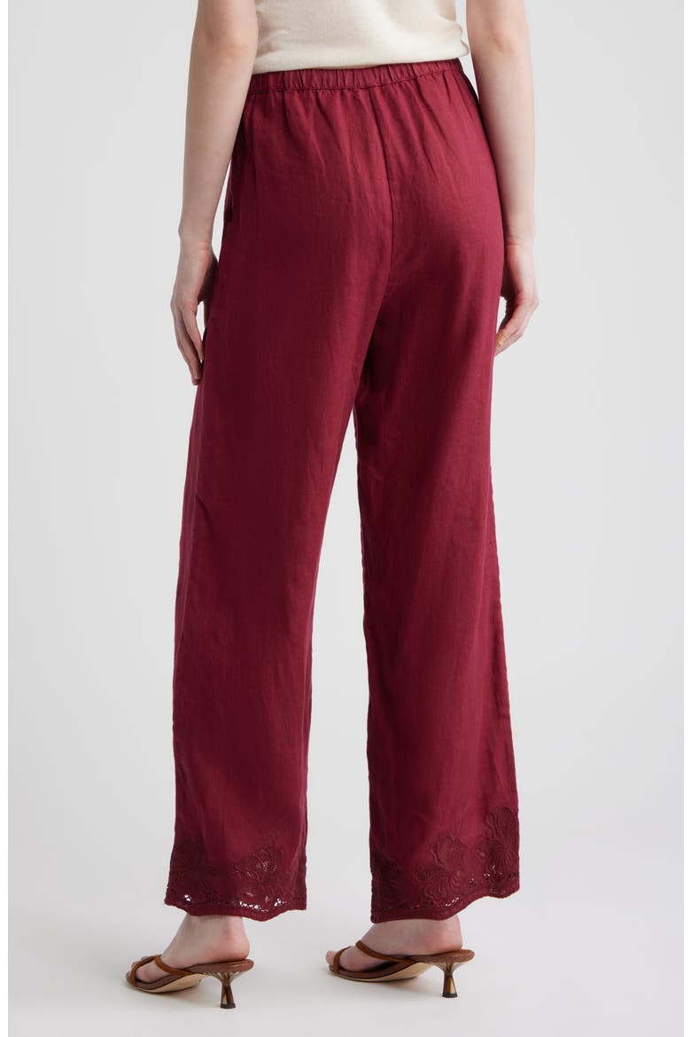 Emmie Embroidered Linen Drawstring Pants, Alternate, color, BERRY HIBISCUS EMBROIDERY