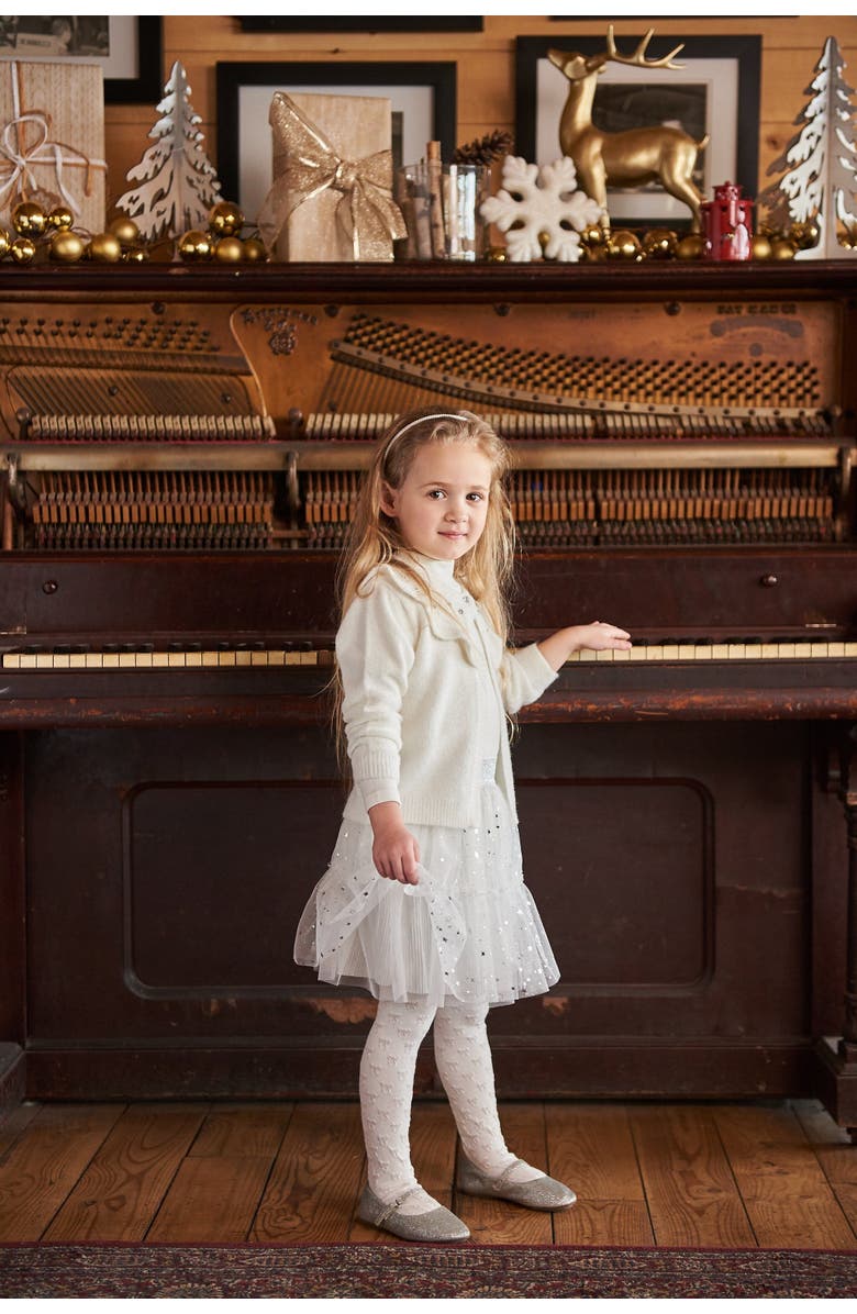 Deux par Deux Girl's Tights With Bow Jacquard Off White, Alternate, color,