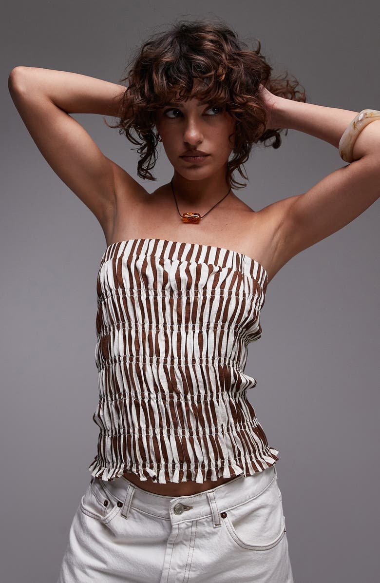 Topshop Shirred Strapless Top, Main, color, 