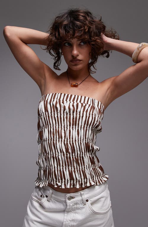 Topshop Shirred Strapless Top In White
