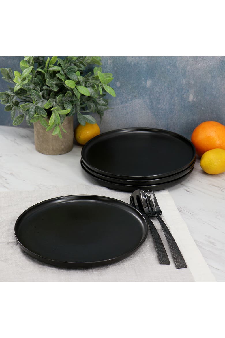 Landon 4 Piece 8.4in Round Stoneware Salad Plate Set, Alternate, color, Black