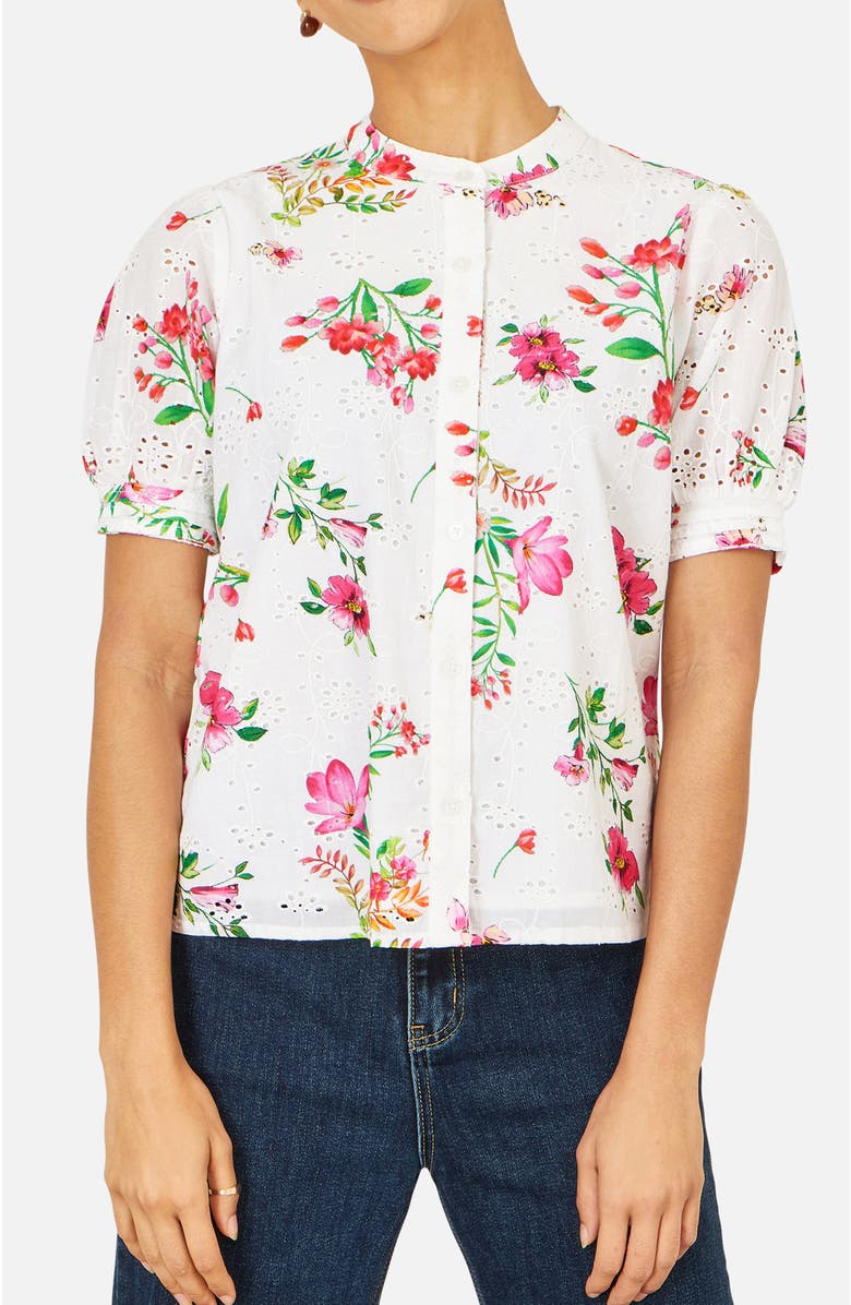 Yumi Cotton Broderie Anglaise Floral Shirt, Alternate, color, White