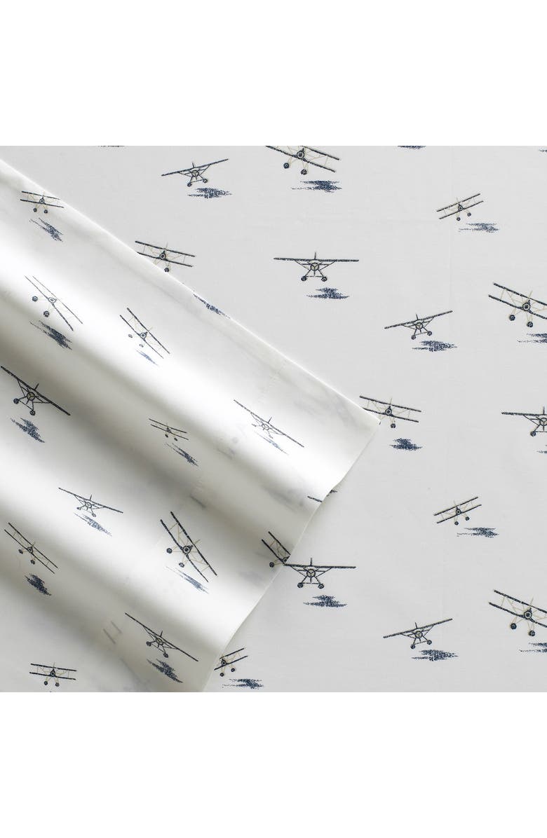 Eddie Bauer Sea Planes 200 Thread Count 100% Cotton Percale Sheet Set, Alternate, color, Off White/Blue