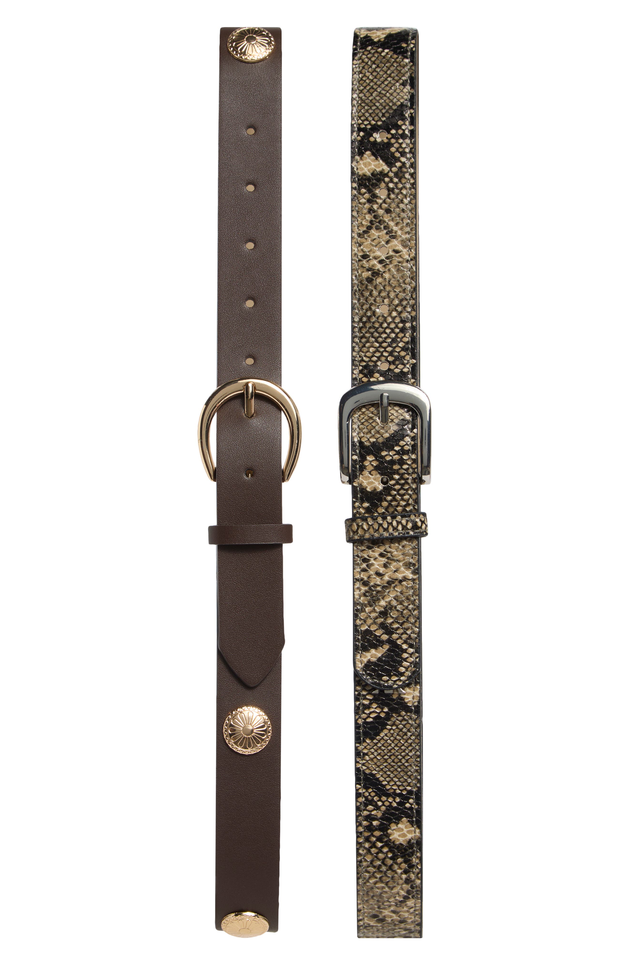 Set of 2 Faux Leather & Faux Snakeskin Belts