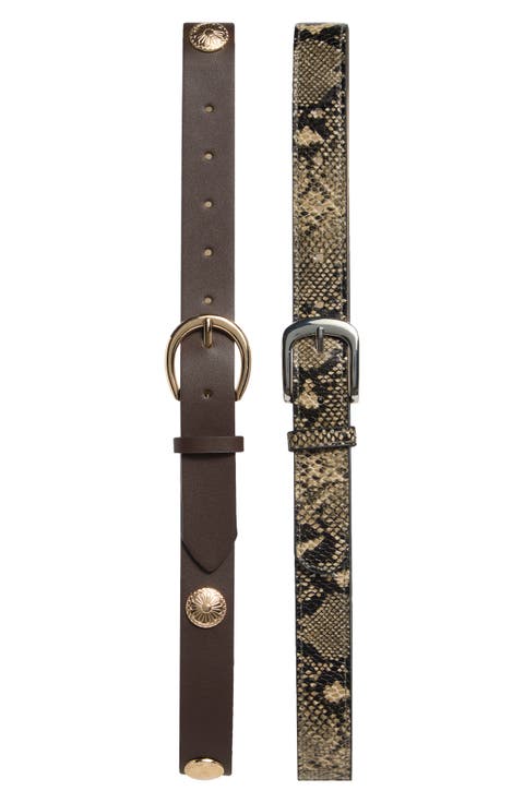 Set of 2 Faux Leather & Faux Snakeskin Belts